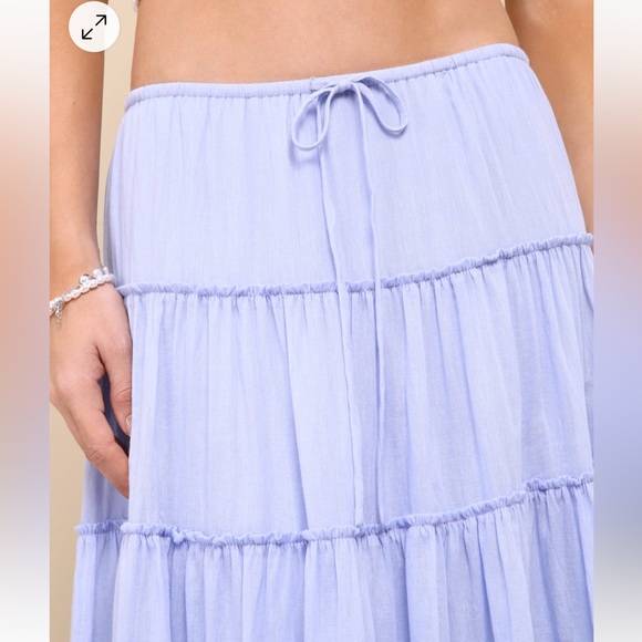 Lulus Relaxed Charm Periwinkle Gauzy Tiered Drawstring Maxi Skirt (S) - Picture 2 of 9